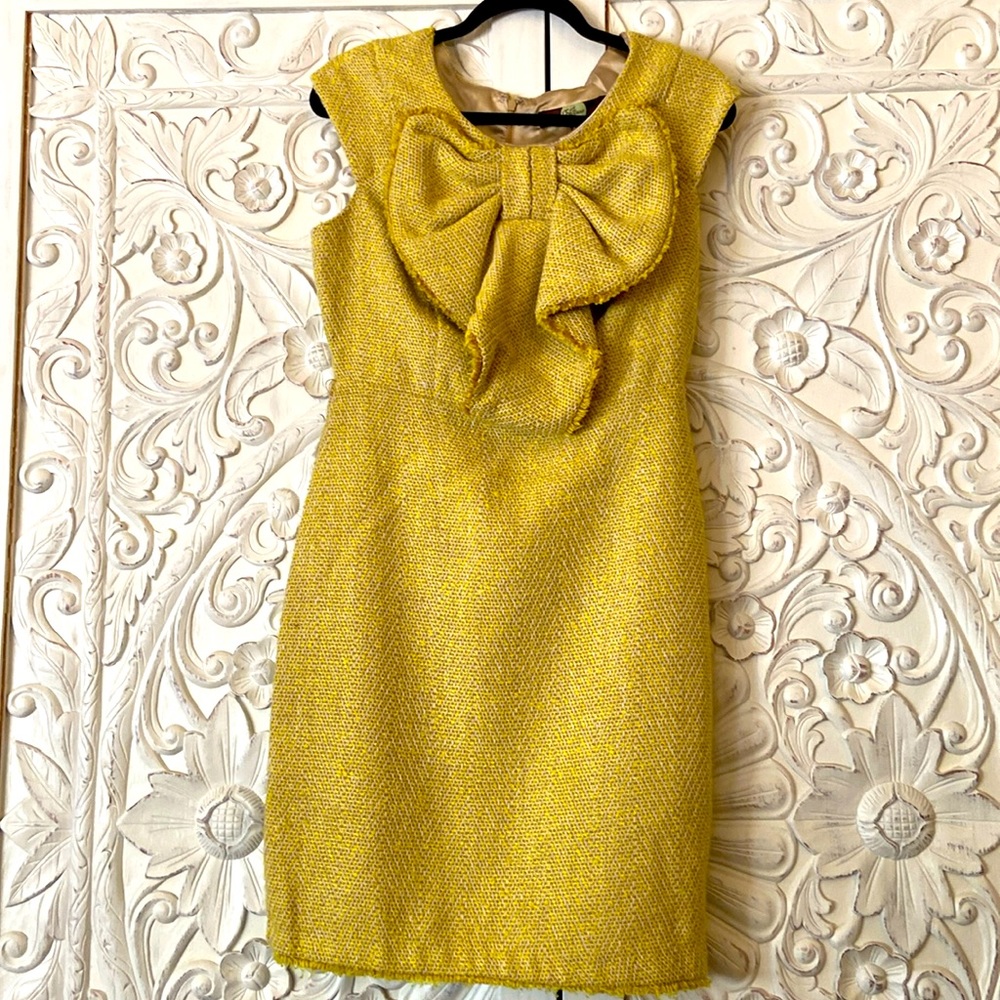 Anthropoligie Eva Franco Yellow Tweed Dress, Sz 8